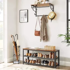 Clearance SONGMICS Banc à chaussures 2 niveaux Brun Vintage Noir