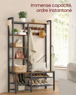 Fashion SONGMICS Banc à chaussures avec tiroir et étagère marron rustique Marron Rustique + Noir D'Encre