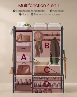 Fashion SONGMICS Banc à chaussures avec tiroir et étagère marron rustique Marron Rustique + Noir D'Encre