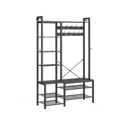 Fashion SONGMICS Banc à chaussures avec tiroir et étagère marron rustique Marron Rustique + Noir D'Encre