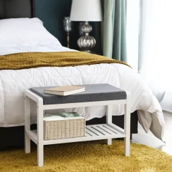 Outlet SONGMICS Banc à chaussures bambou Blanc