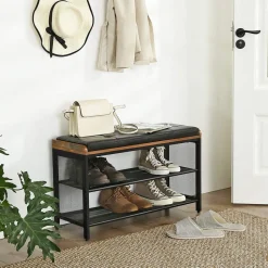 Best Sale SONGMICS Banc à chaussures effet cuir Brun Vintage Noir