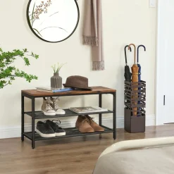 Outlet SONGMICS Banc à chaussures maille Brun Vintage Noir