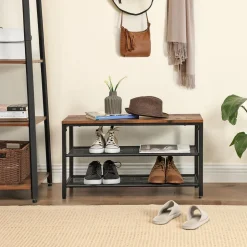 Outlet SONGMICS Banc à chaussures maille Brun Vintage Noir