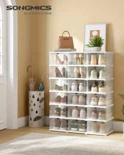 Hot SONGMICS Banc à chaussures pochettes en pu marron rustique et noir d'encre