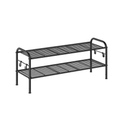 New SONGMICS Banc de rangement à chaussures en bambou 2 étagères blanc gris Blanc + Gris