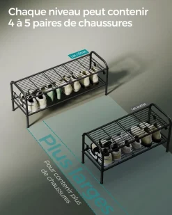 New SONGMICS Banc de rangement à chaussures en bambou 2 étagères blanc gris Blanc + Gris