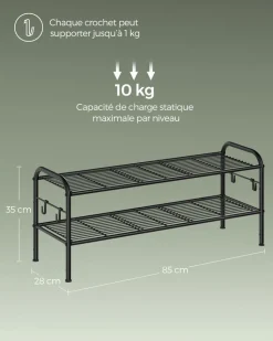 New SONGMICS Banc de rangement à chaussures en bambou 2 étagères blanc gris Blanc + Gris