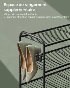 New SONGMICS Banc de rangement à chaussures en bambou 2 étagères blanc gris Blanc + Gris