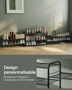 New SONGMICS Banc de rangement à chaussures en bambou 2 étagères blanc gris Blanc + Gris