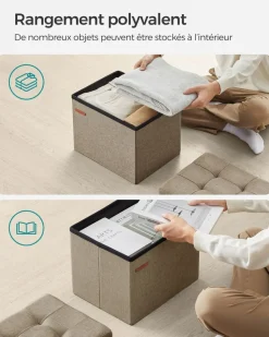 Fashion SONGMICS Banc de rangement en velours noir d'encre