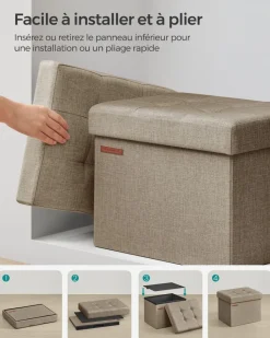 Fashion SONGMICS Banc de rangement en velours noir d'encre