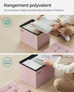 Fashion SONGMICS Banc de rangement en velours noir d'encre