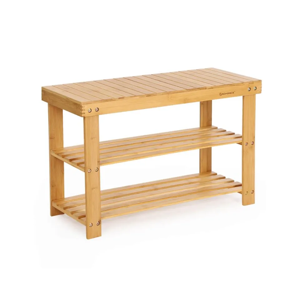 Clearance SONGMICS Banc étagère bambou