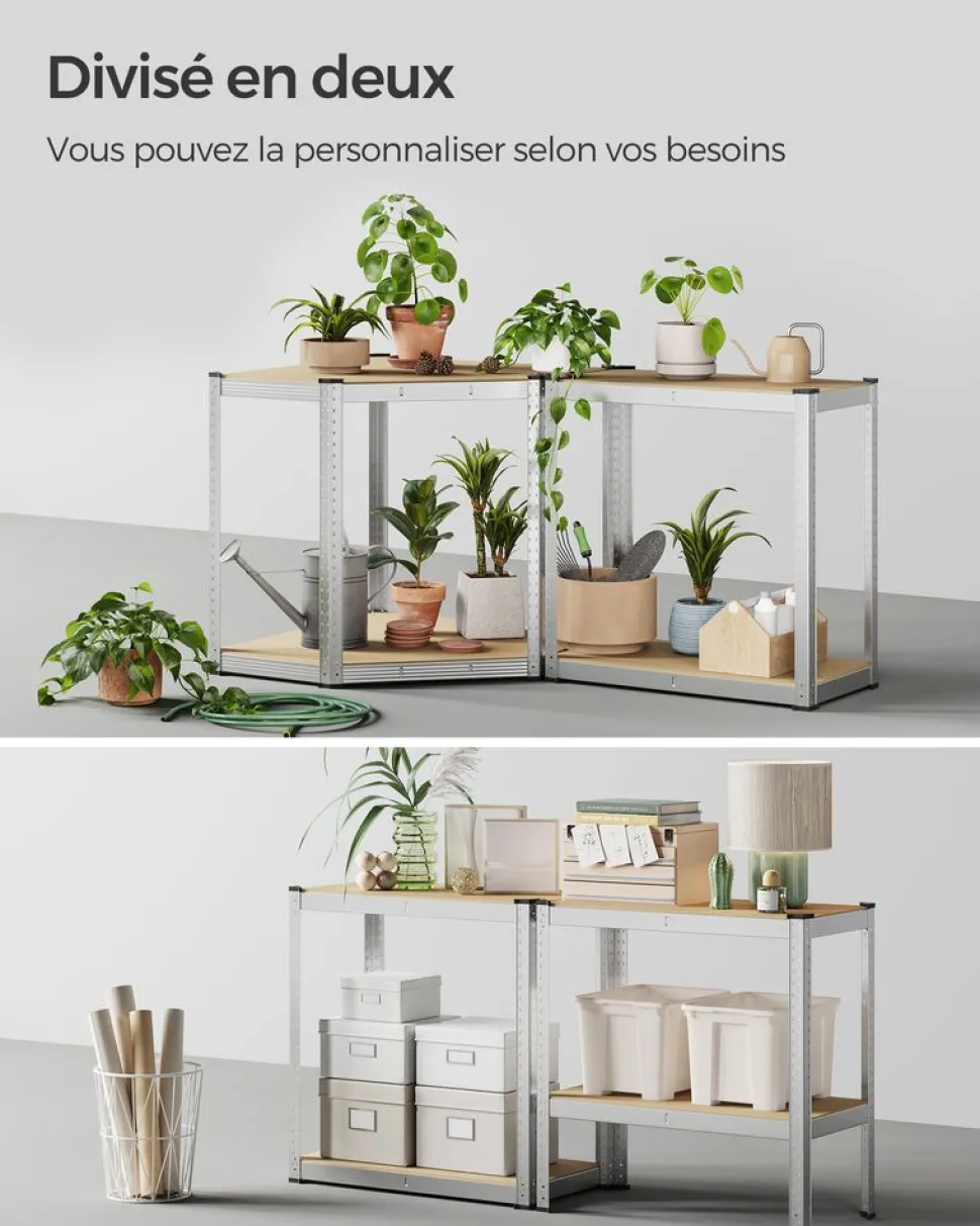Online SONGMICS Bibliothèque à 6 niveaux porte imitation rotin beige chêne et blanc perle