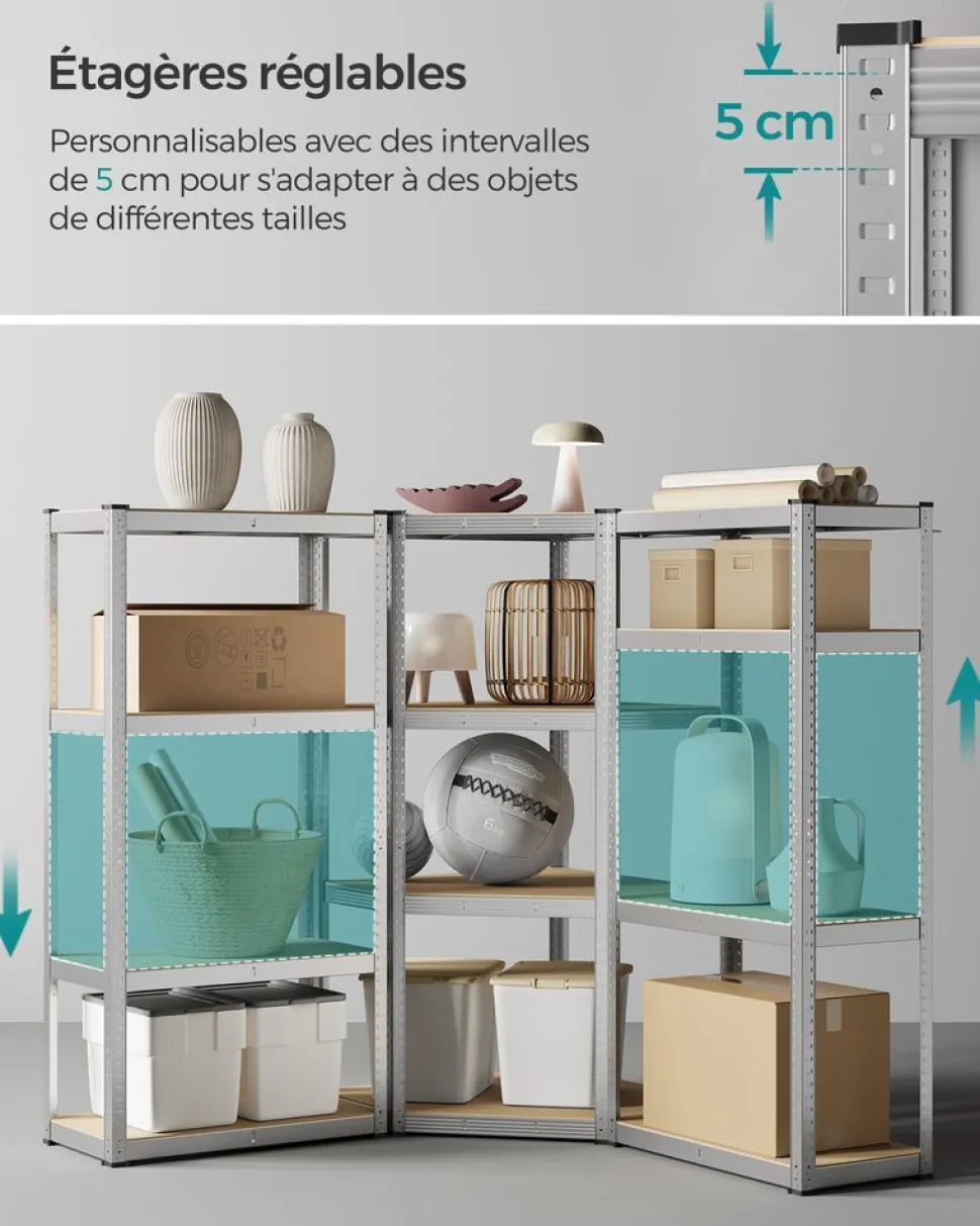 Online SONGMICS Bibliothèque à 6 niveaux porte imitation rotin beige chêne et blanc perle