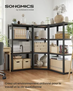 Online SONGMICS Bibliothèque à 6 niveaux porte imitation rotin beige chêne et blanc perle