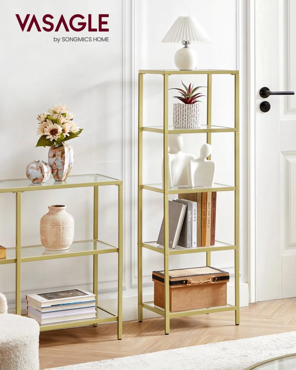 Store SONGMICS Bibliothèque à 6 niveaux porte imitation rotin noir boisé et noir mat