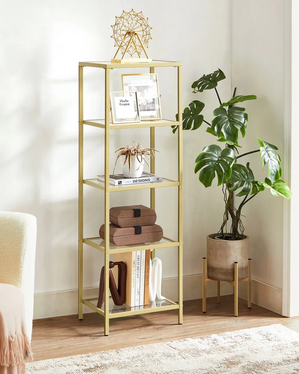 Store SONGMICS Bibliothèque à 6 niveaux porte imitation rotin noir boisé et noir mat