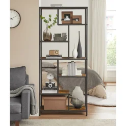 Clearance SONGMICS Bibliothèque led à 6 niveaux en acier 30,3 x 60 x 178,6 cm noir boisé