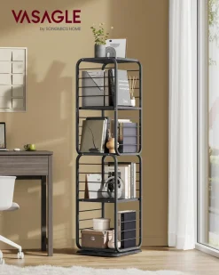 Shop SONGMICS Bibliothèque verticale à 6 niveaux avec porte structure en métal 24 x 40 x 1595 cm noir boisé et noir d’encre