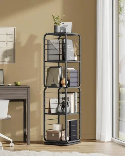 Shop SONGMICS Bibliothèque verticale à 6 niveaux avec porte structure en métal 24 x 40 x 1595 cm noir boisé et noir d’encre