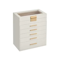 Clearance SONGMICS Boîte à bijoux à 6 niveaux blanc nuage et doré