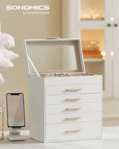Clearance SONGMICS Boîte à bijoux à 6 niveaux blanc nuage et doré