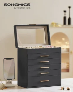 Clearance SONGMICS Boîte à bijoux à 6 niveaux blanc nuage et doré