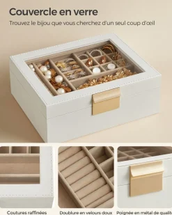 Fashion SONGMICS Boîte à bijoux 2 niveaux moderne blanc nuage