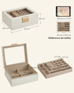 Fashion SONGMICS Boîte à bijoux 2 niveaux moderne blanc nuage