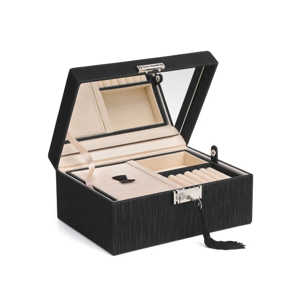 Hot SONGMICS Boîte à bijoux 2 niveaux noir nuit