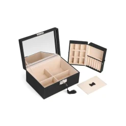 Hot SONGMICS Boîte à bijoux 2 niveaux noir nuit