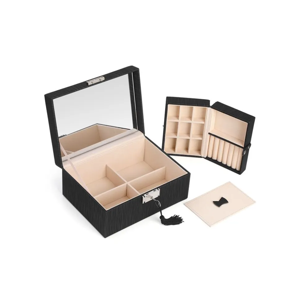 Hot SONGMICS Boîte à bijoux 2 niveaux noir nuit