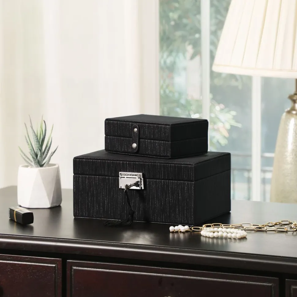 Hot SONGMICS Boîte à bijoux 2 niveaux noir nuit
