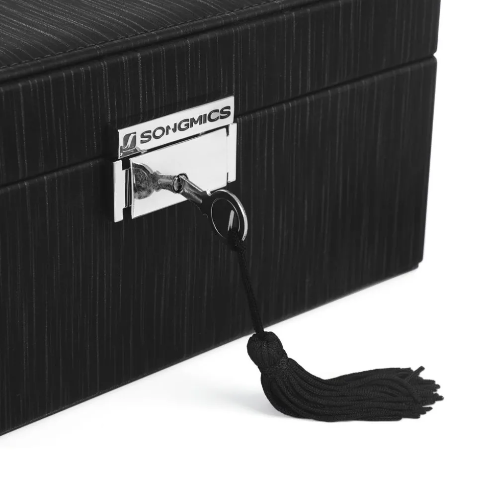 Hot SONGMICS Boîte à bijoux 2 niveaux noir nuit