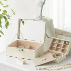 Hot SONGMICS Boîte à bijoux 2 niveaux noir nuit