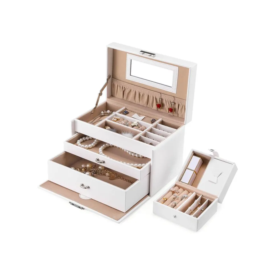 Cheap SONGMICS Boîte à bijoux arquée blanc beige