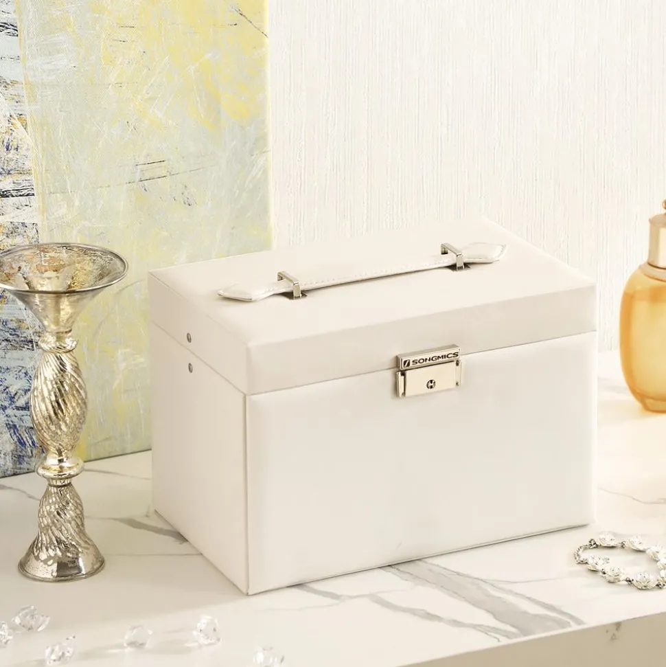Cheap SONGMICS Boîte à bijoux arquée blanc beige