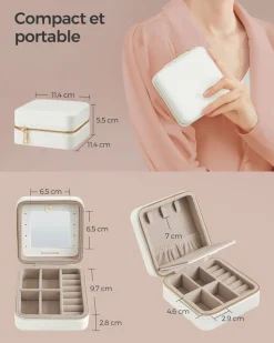 Cheap SONGMICS Boîte à bijoux de voyage blanc nuage