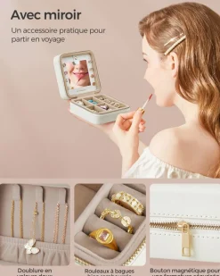 Cheap SONGMICS Boîte à bijoux de voyage blanc nuage