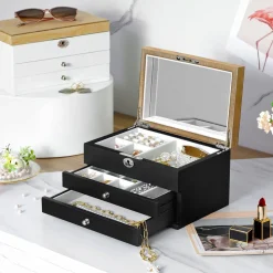 Cheap SONGMICS Boîte à bijoux effet boisé noir