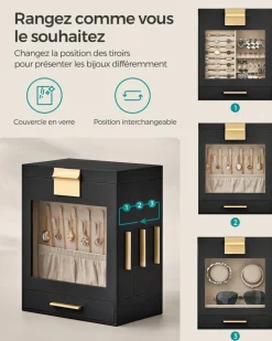 Cheap SONGMICS Boîte à bijoux moderne noir d'encre