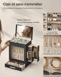 Cheap SONGMICS Boîte à bijoux moderne noir d'encre