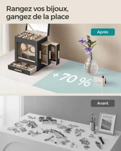 Cheap SONGMICS Boîte à bijoux moderne noir d'encre