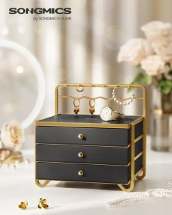 Shop SONGMICS Boîte à montre 9,8 x 21,2 x 8,7 cm noir d’encre