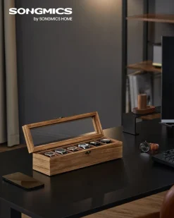 New SONGMICS Boîte à montres 12 compartiments couleur noisette