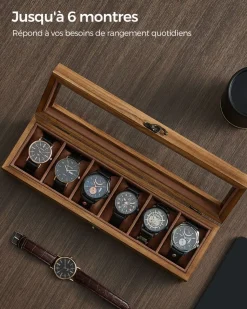 New SONGMICS Boîte à montres 12 compartiments couleur noisette