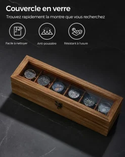 New SONGMICS Boîte à montres 12 compartiments couleur noisette