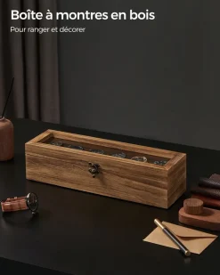 New SONGMICS Boîte à montres 12 compartiments couleur noisette